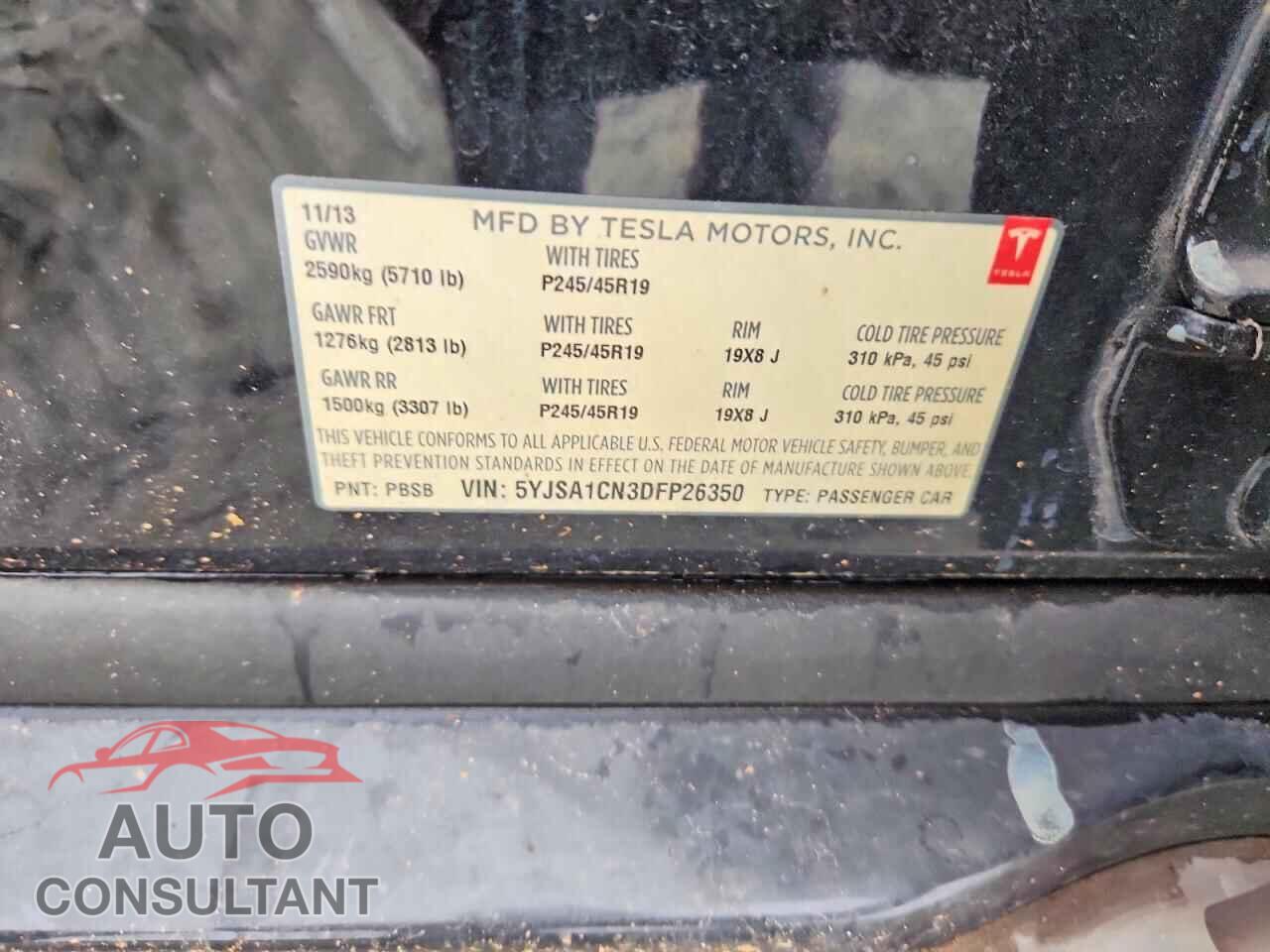 TESLA MODEL S 2013 - 5YJSA1CN3DFP26350