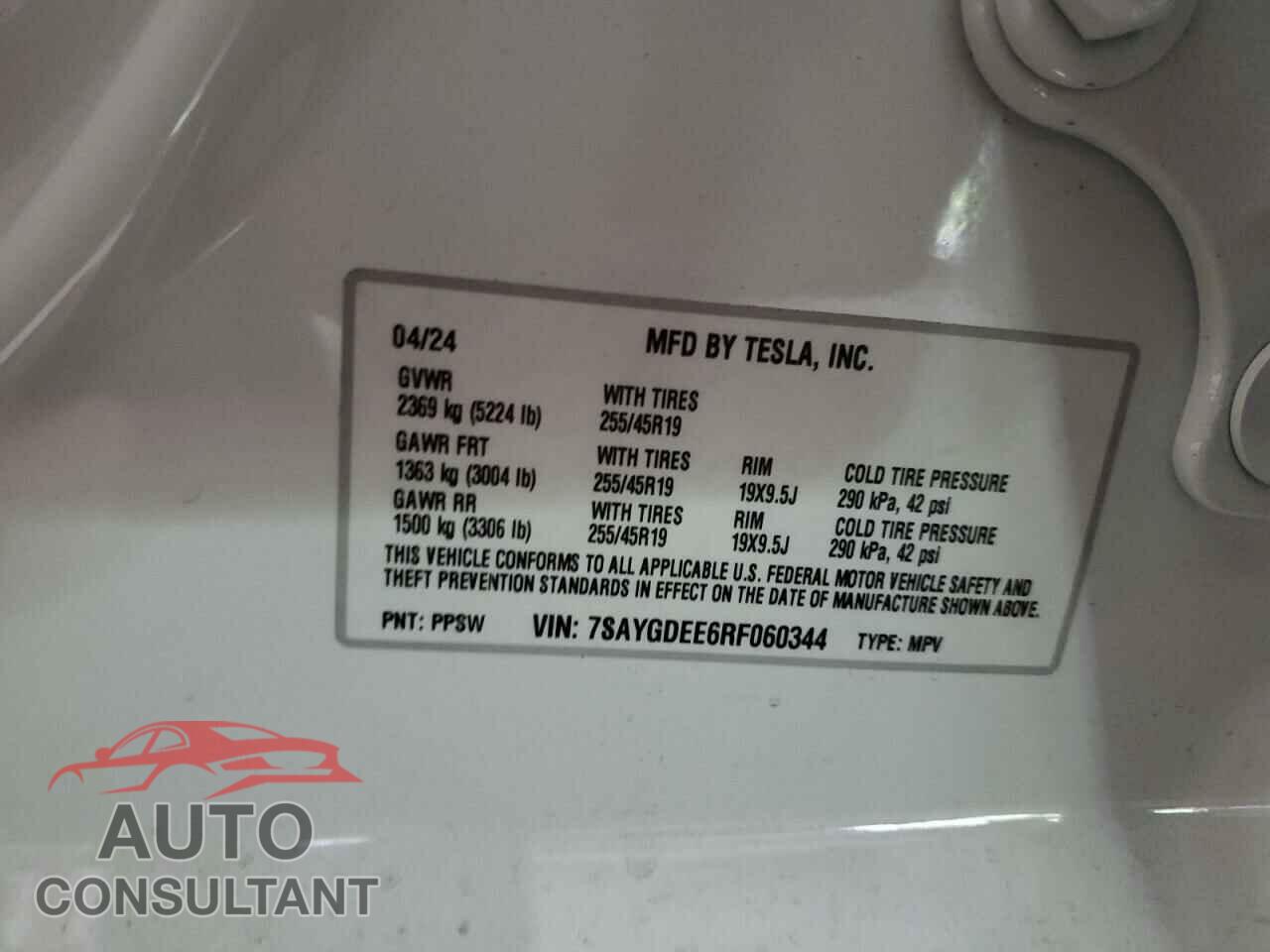 TESLA MODEL Y 2024 - 7SAYGDEE6RF060344
