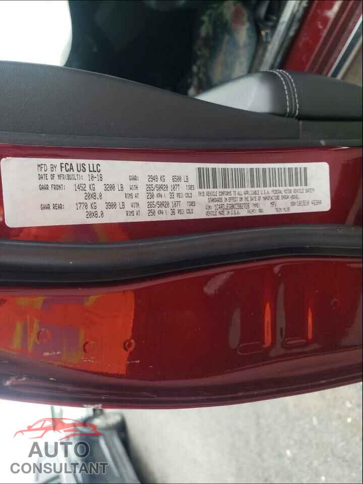 DODGE DURANGO 2019 - 1C4RDJEG8KC582728