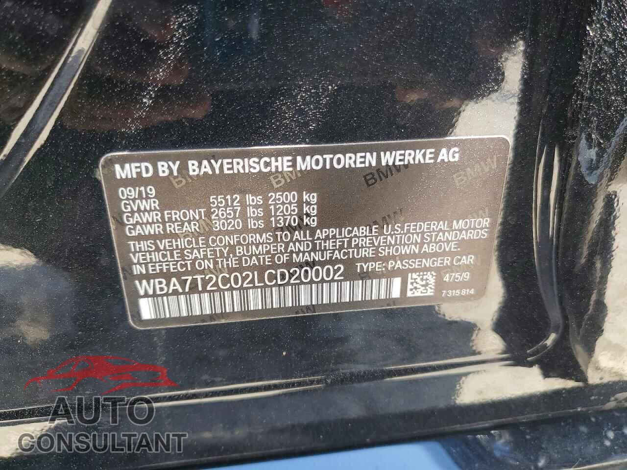 BMW 7 SERIES 2020 - WBA7T2C02LCD20002