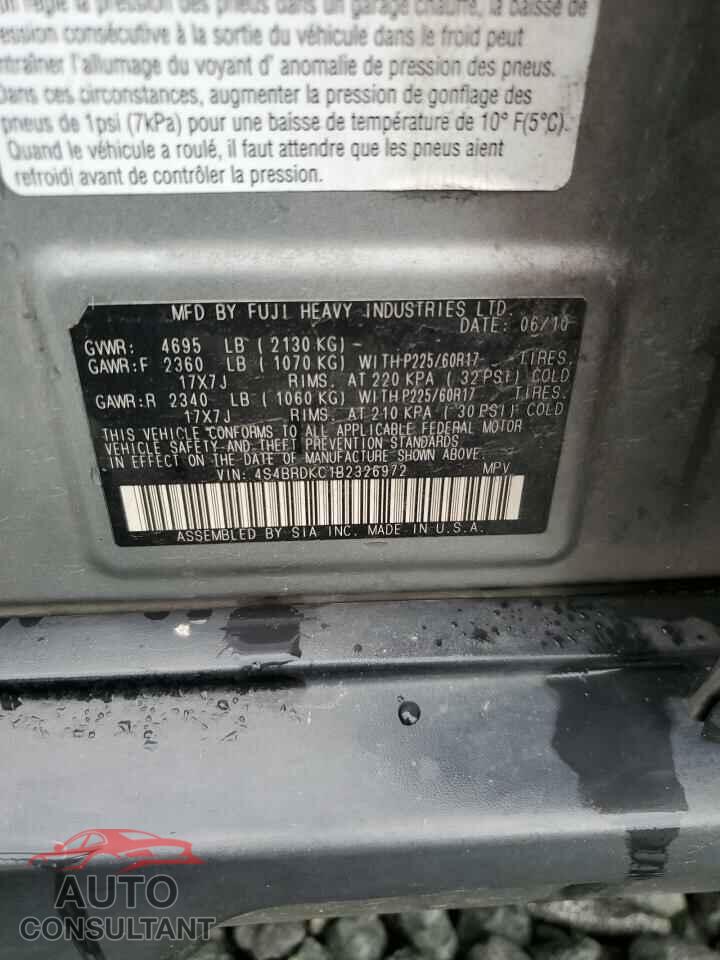 SUBARU OUTBACK 2011 - 4S4BRDKC1B2326972