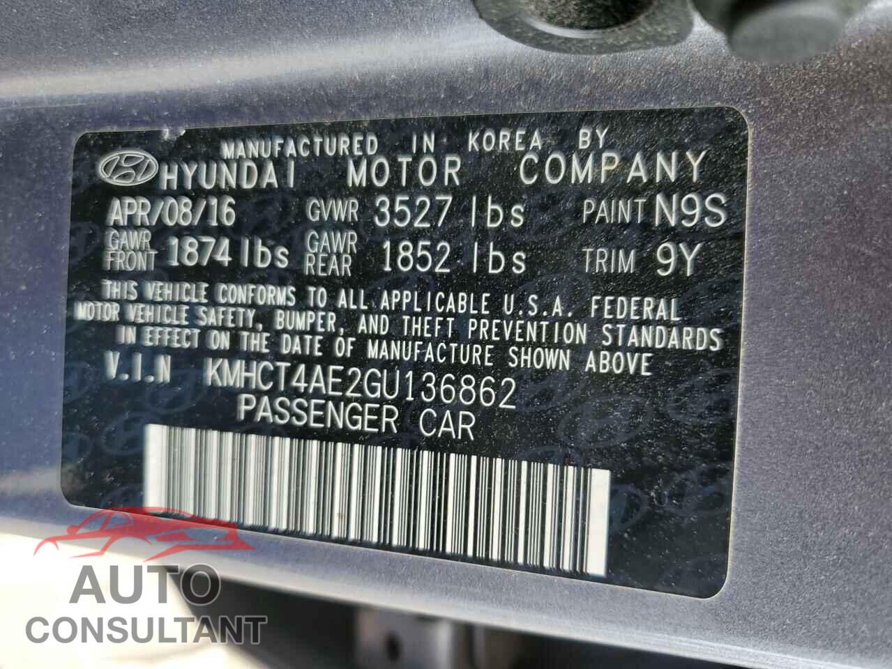 HYUNDAI ACCENT 2016 - KMHCT4AE2GU136862