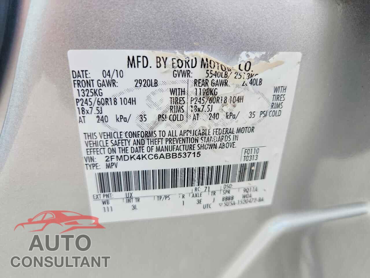 FORD EDGE 2010 - 2FMDK4KC6ABB53715