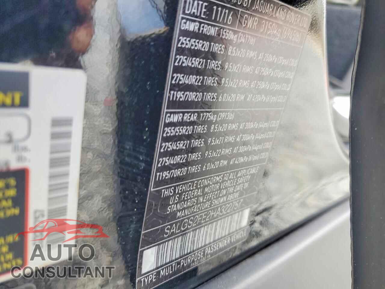 LAND ROVER RANGEROVER 2017 - SALGS2FE2HA322757