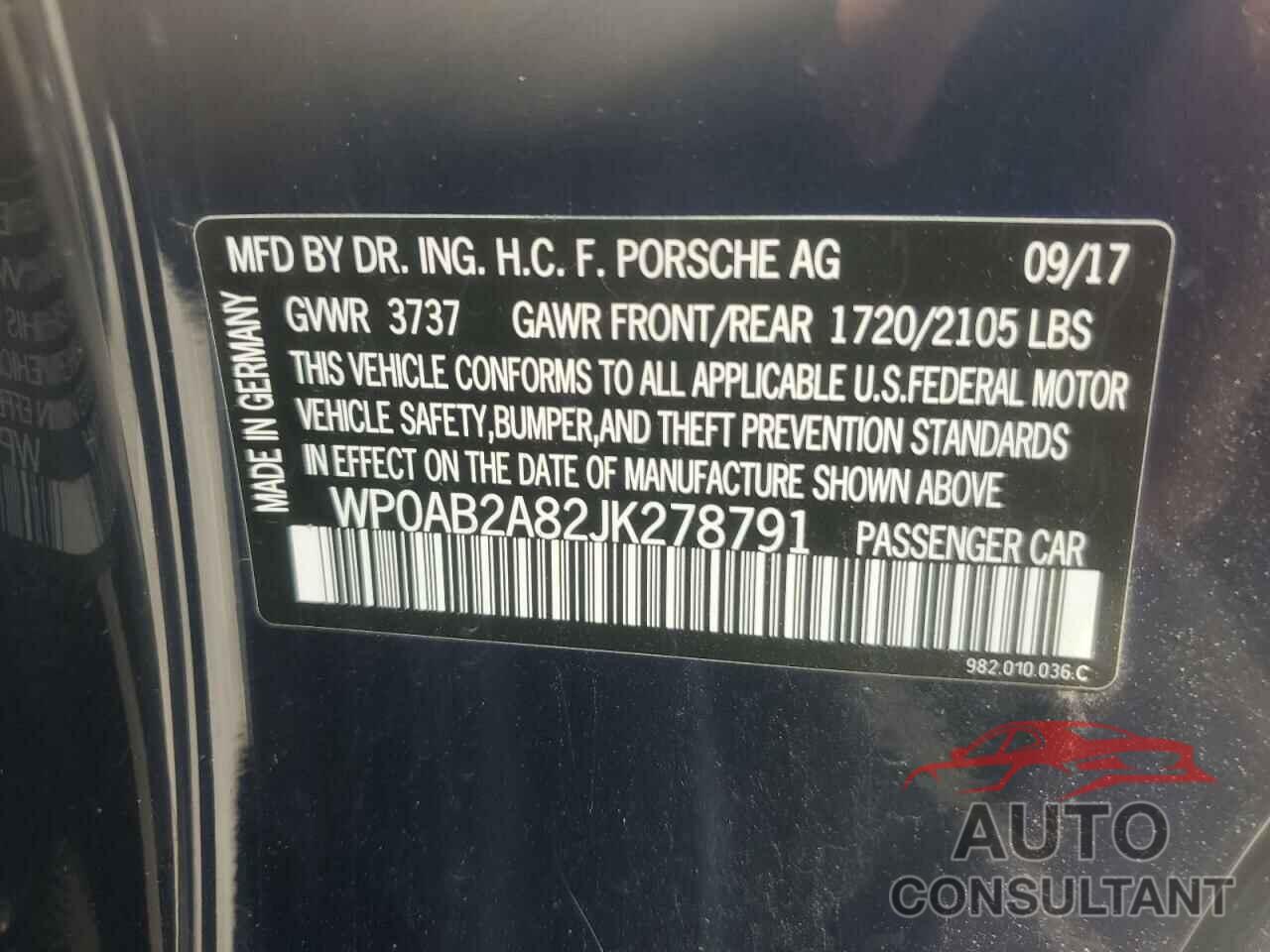 PORSCHE CAYMAN 2018 - WP0AB2A82JK278791