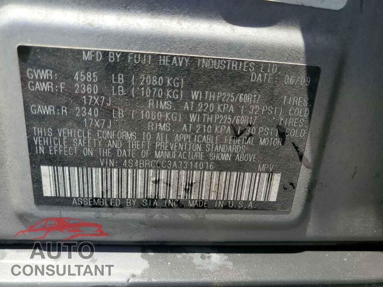SUBARU OUTBACK 2010 - 4S4BRCCC3A3314016