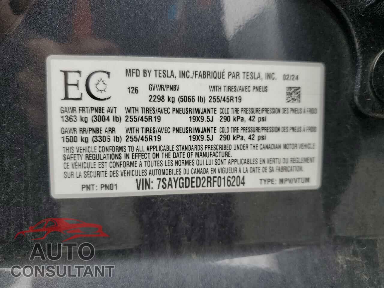 TESLA MODEL Y 2024 - 7SAYGDED2RF016204