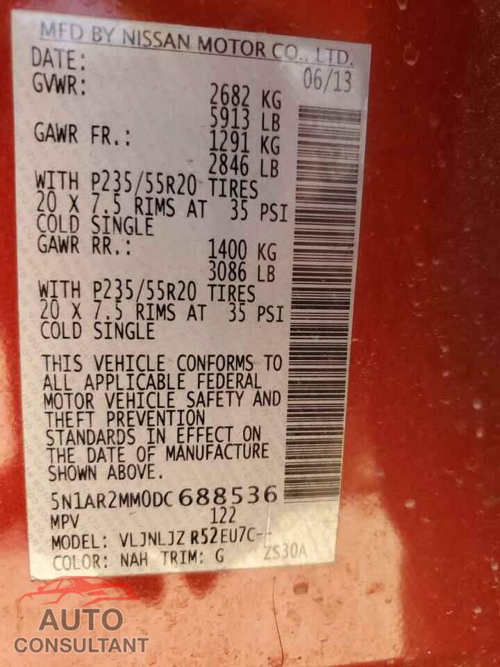 NISSAN PATHFINDER 2013 - 5N1AR2MM0DC688536