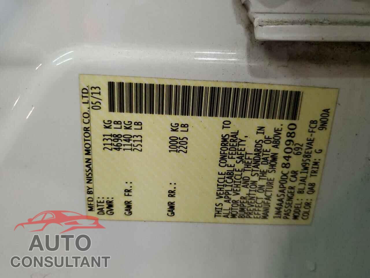 NISSAN MAXIMA 2013 - 1N4AA5AP0DC840980