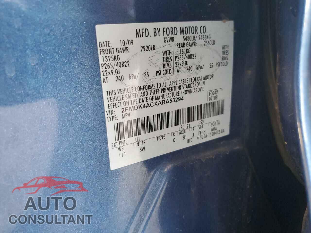 FORD EDGE 2010 - 2FMDK4ACXABA53294