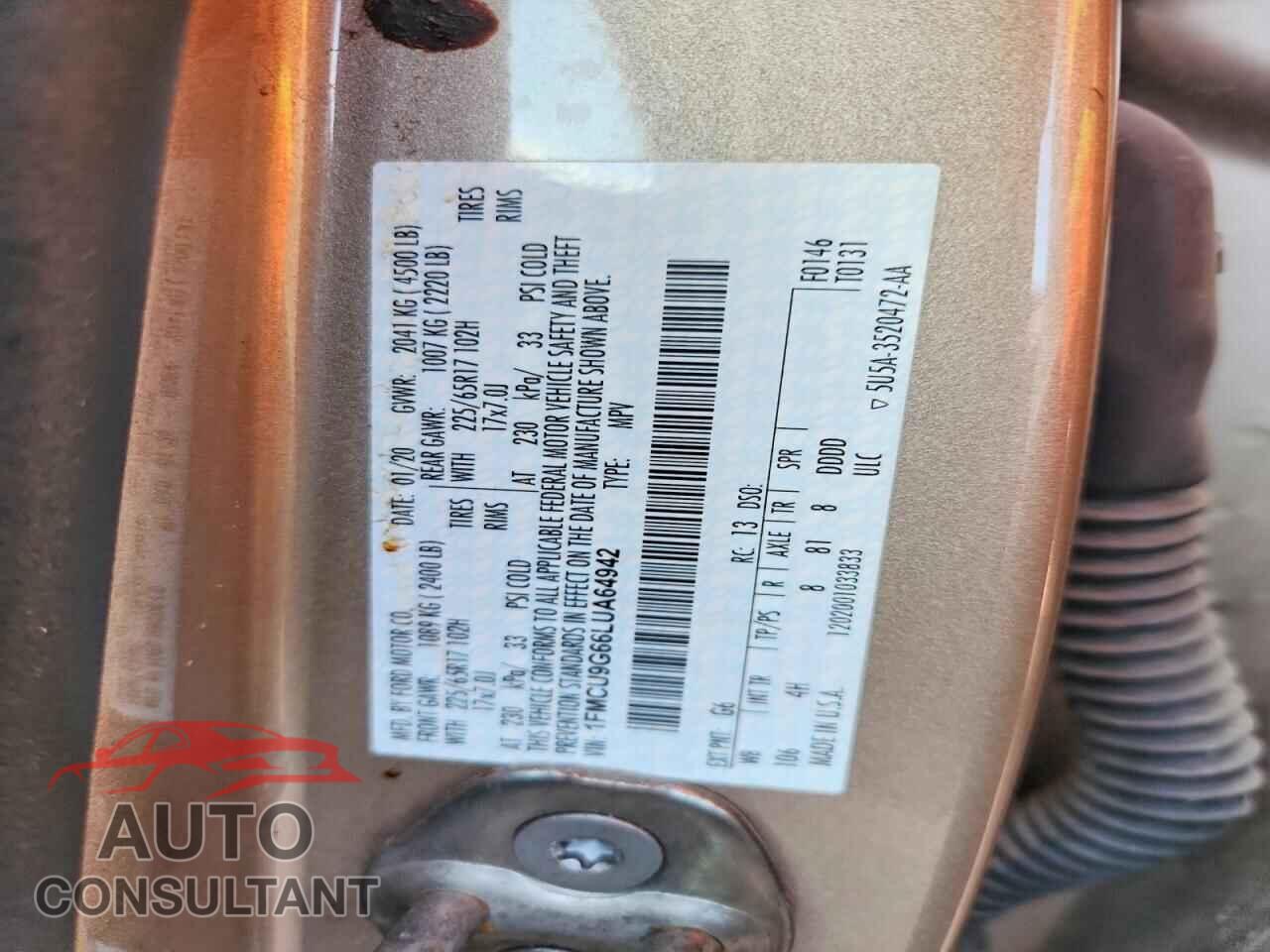 FORD ESCAPE 2020 - 1FMCU9G66LUA64942