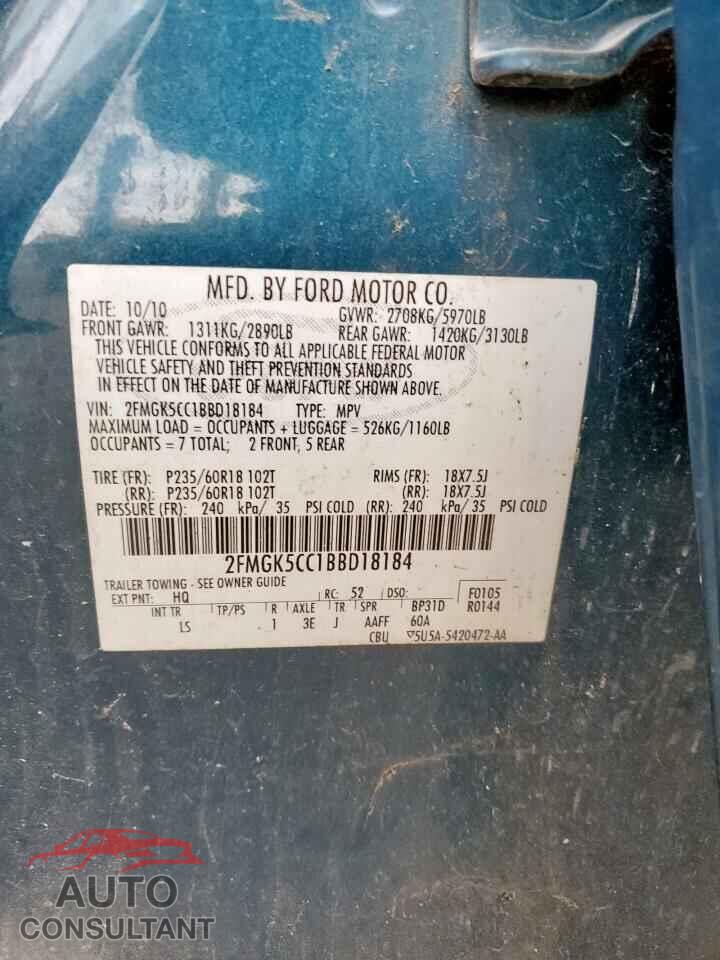 FORD FLEX 2011 - 2FMGK5CC1BBD18184