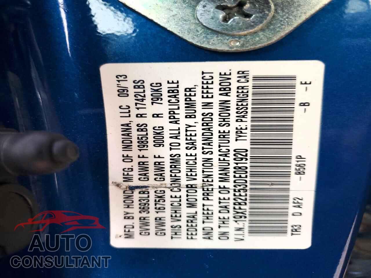 HONDA CIVIC 2013 - 19XFB2E53DE081920