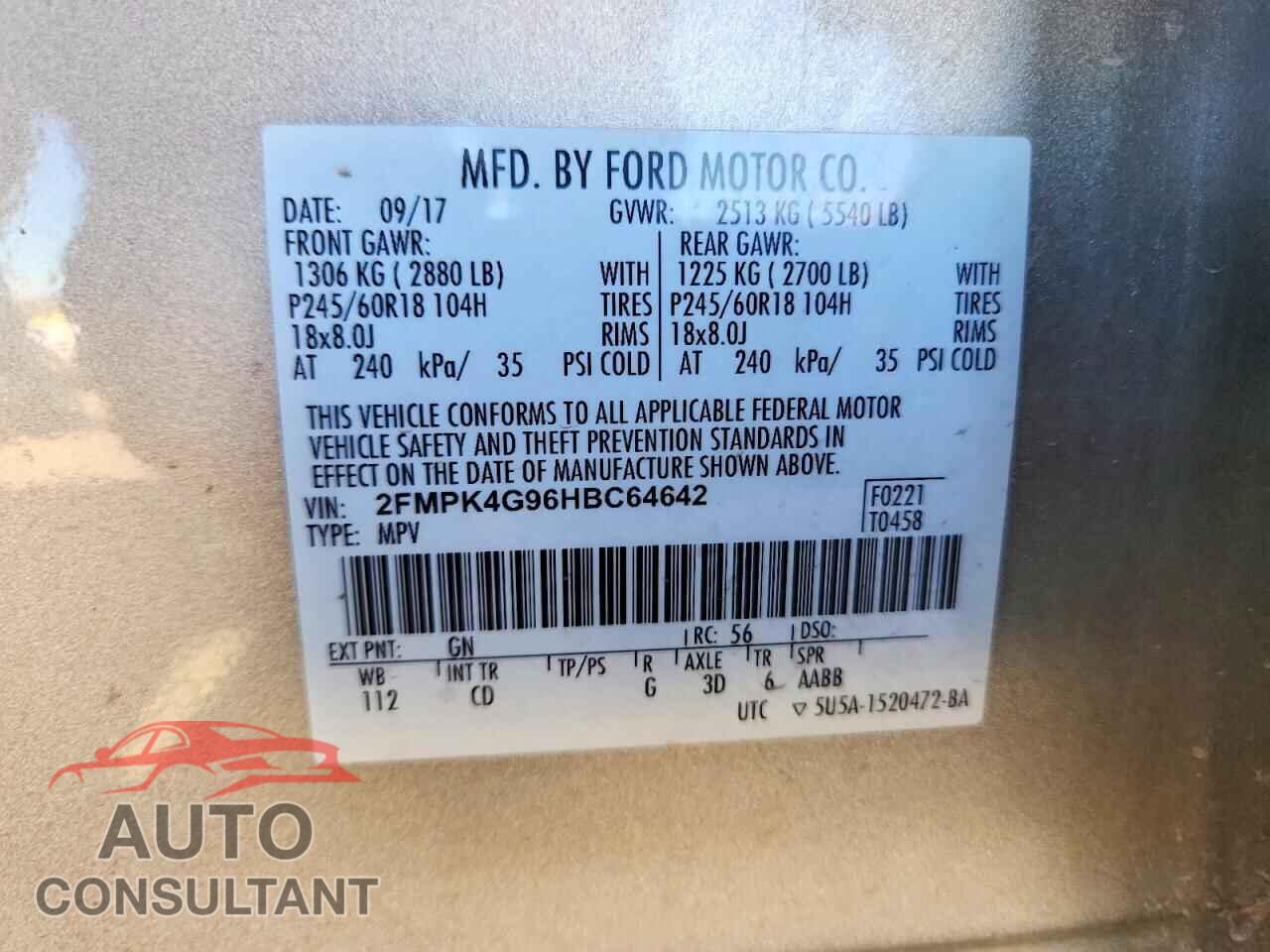 FORD EDGE 2017 - 2FMPK4G96HBC64642