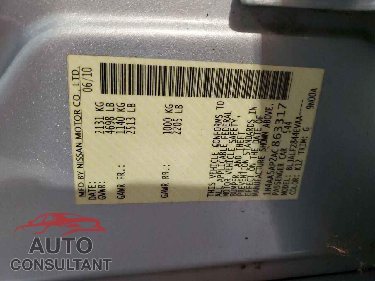 NISSAN MAXIMA 2010 - 1N4AA5AP2AC863317