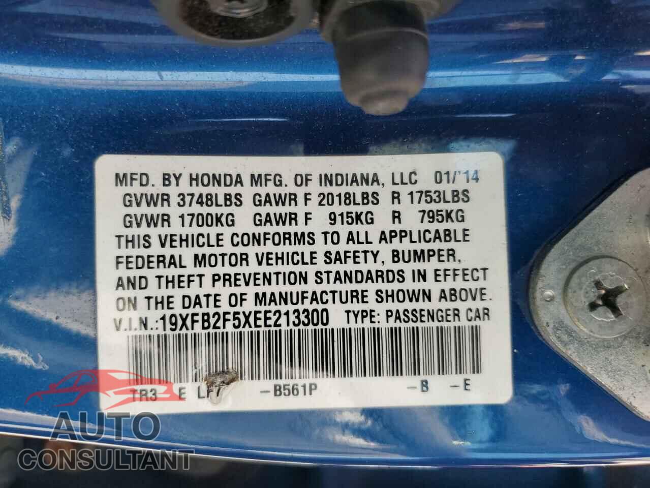 HONDA CIVIC 2014 - 19XFB2F5XEE213300