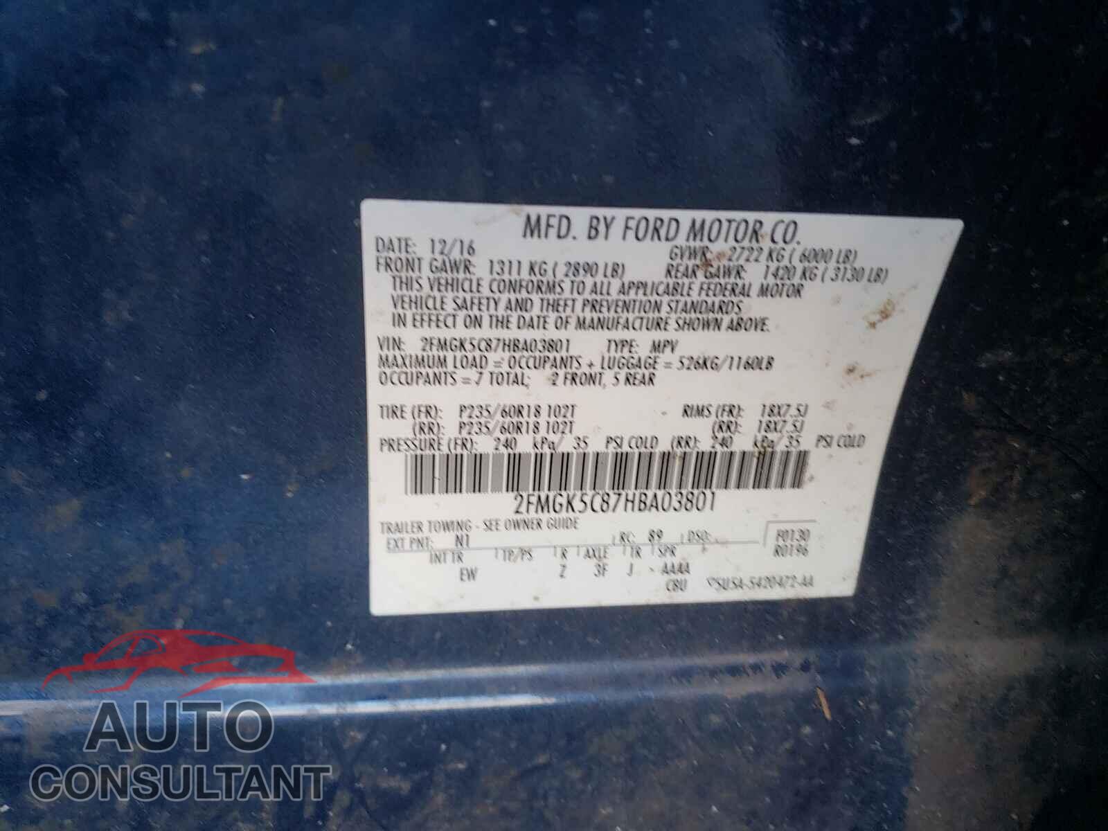 FORD FLEX 2017 - 2FMGK5C87HBA03801