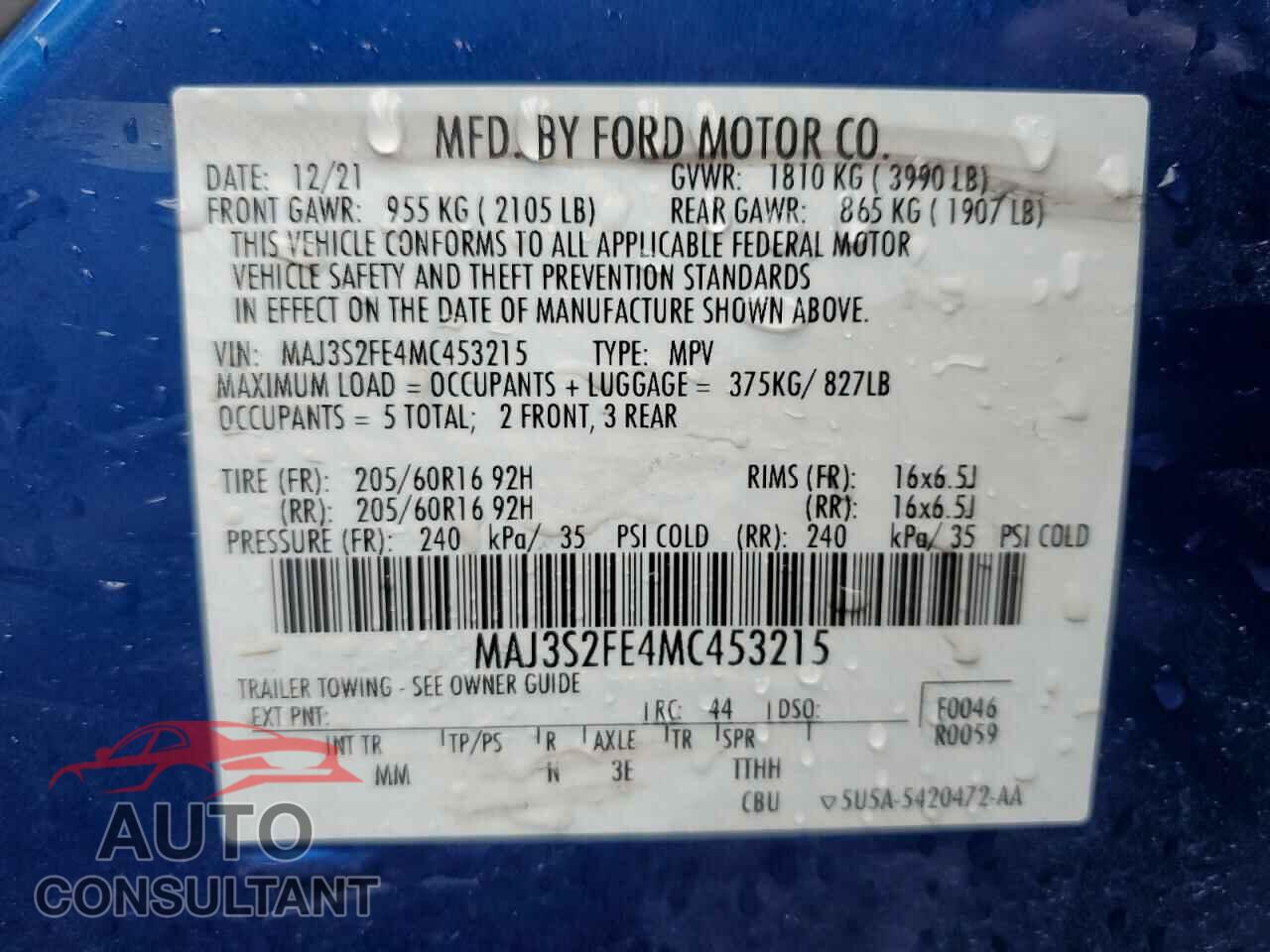 FORD ECOSPORT 2021 - MAJ3S2FE4MC453215