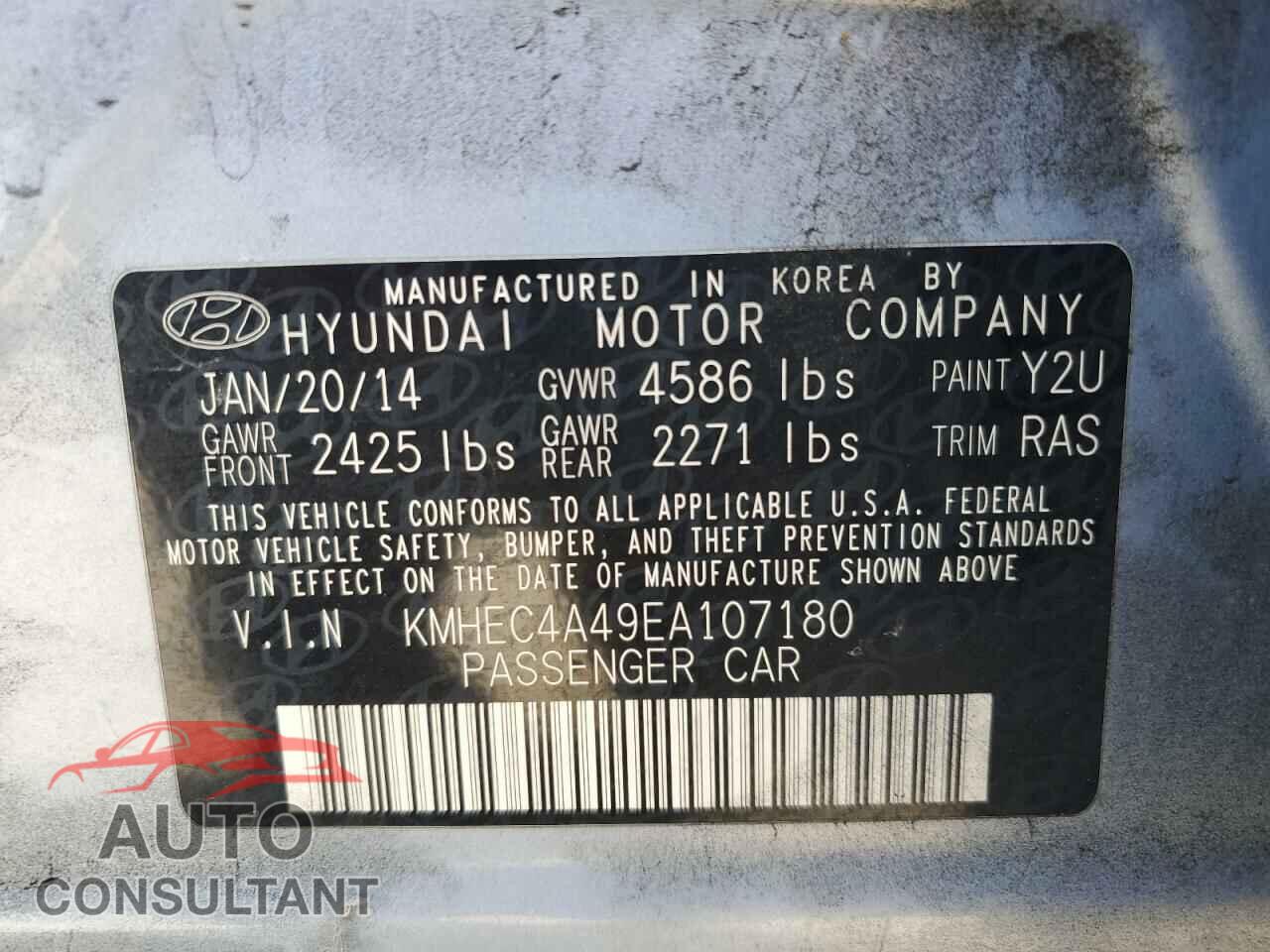 HYUNDAI SONATA 2014 - KMHEC4A49EA107180