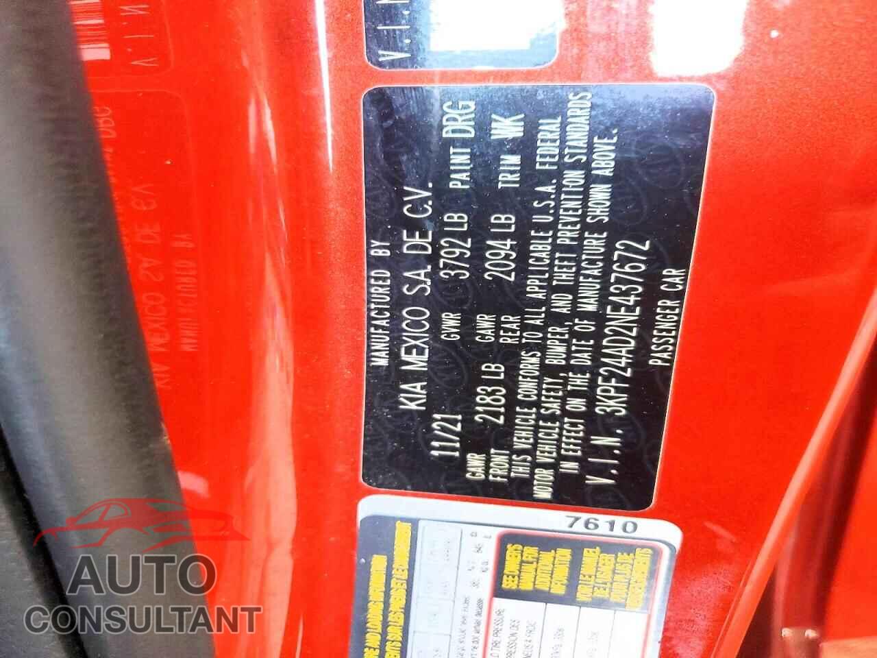 KIA FORTE 2022 - 3KPF24AD2NE437672