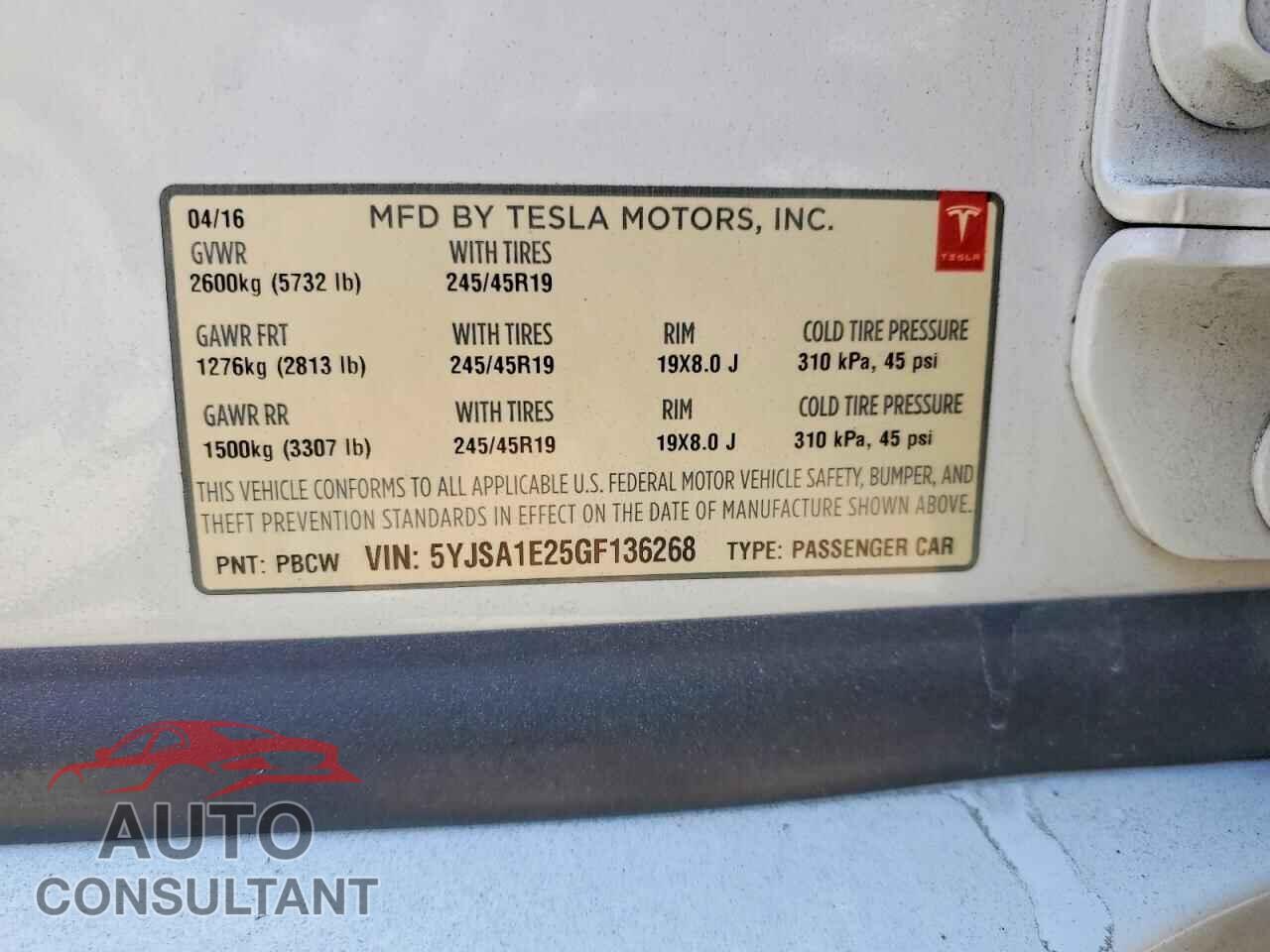 TESLA MODEL S 2016 - 5YJSA1E25GF136268
