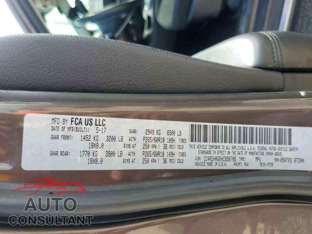 DODGE DURANGO 2017 - 1C4RDHAG0HC896705