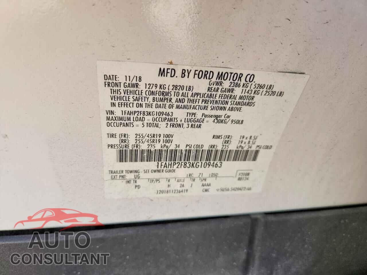 FORD TAURUS 2019 - 1FAHP2F83KG109463
