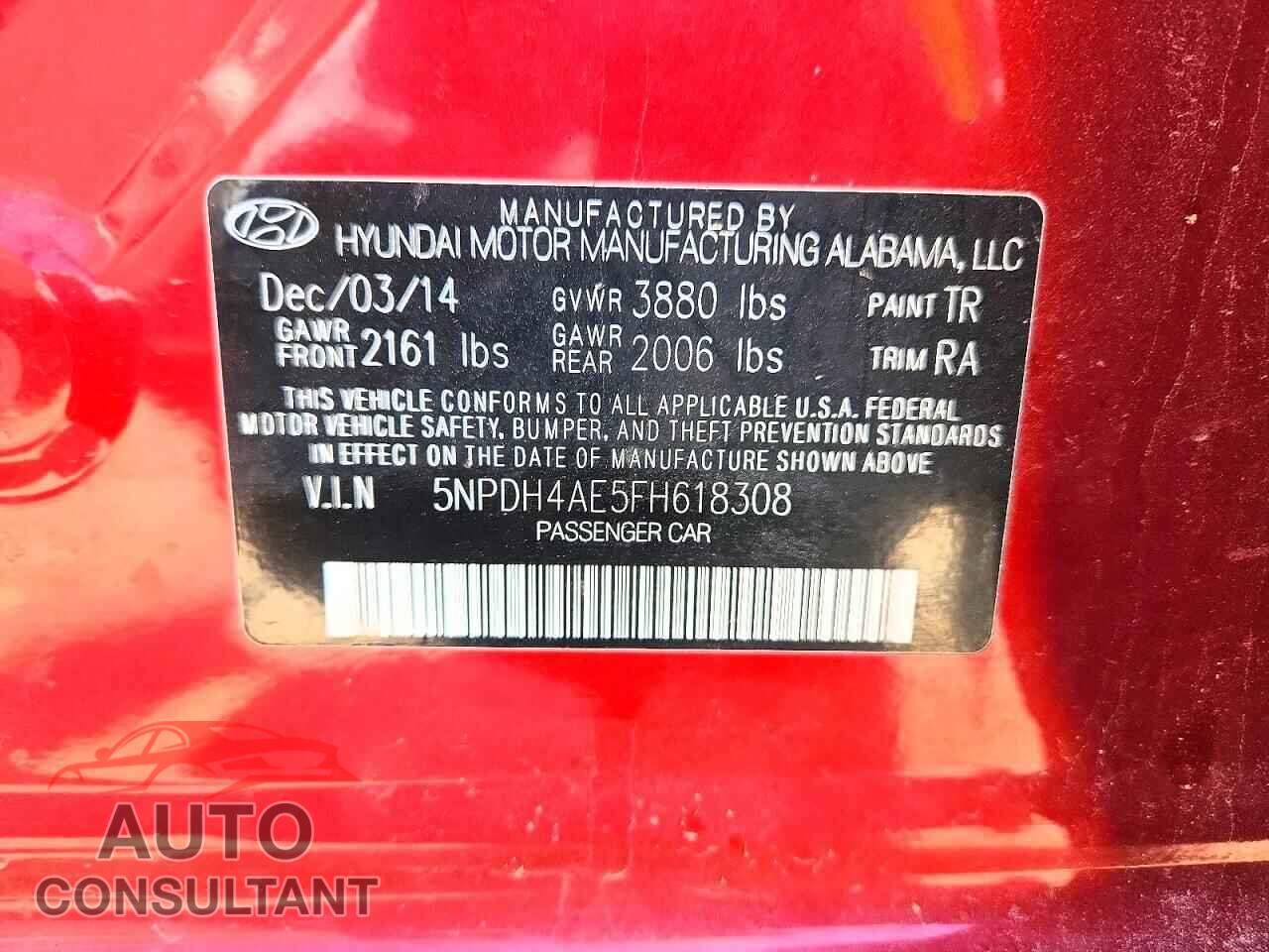 HYUNDAI ELANTRA 2015 - 5NPDH4AE5FH618308