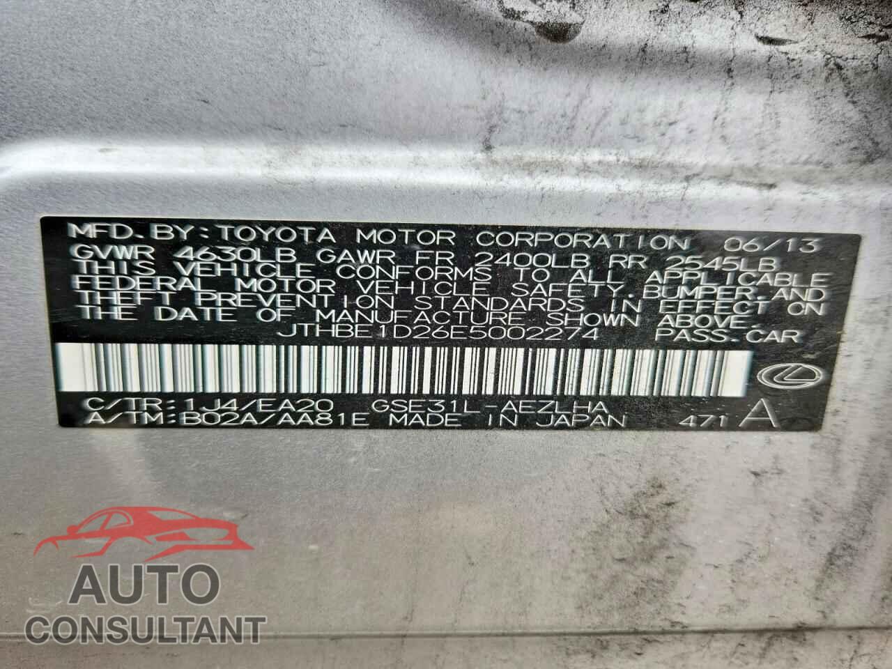 LEXUS IS 2014 - JTHBE1D26E5002274