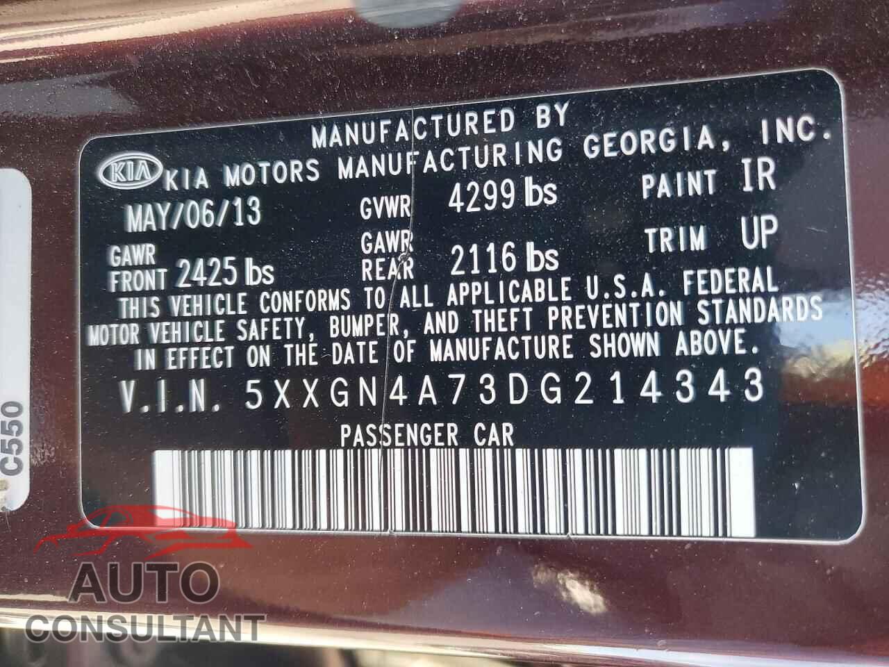 KIA OPTIMA 2013 - 5XXGN4A73DG214343