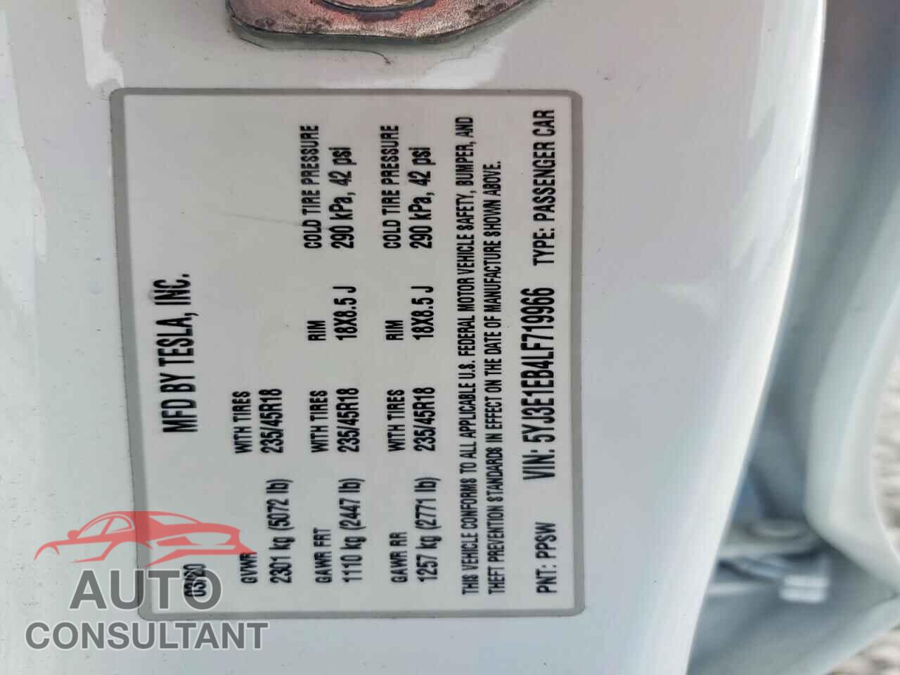 TESLA MODEL 3 2020 - 5YJ3E1EB4LF719966