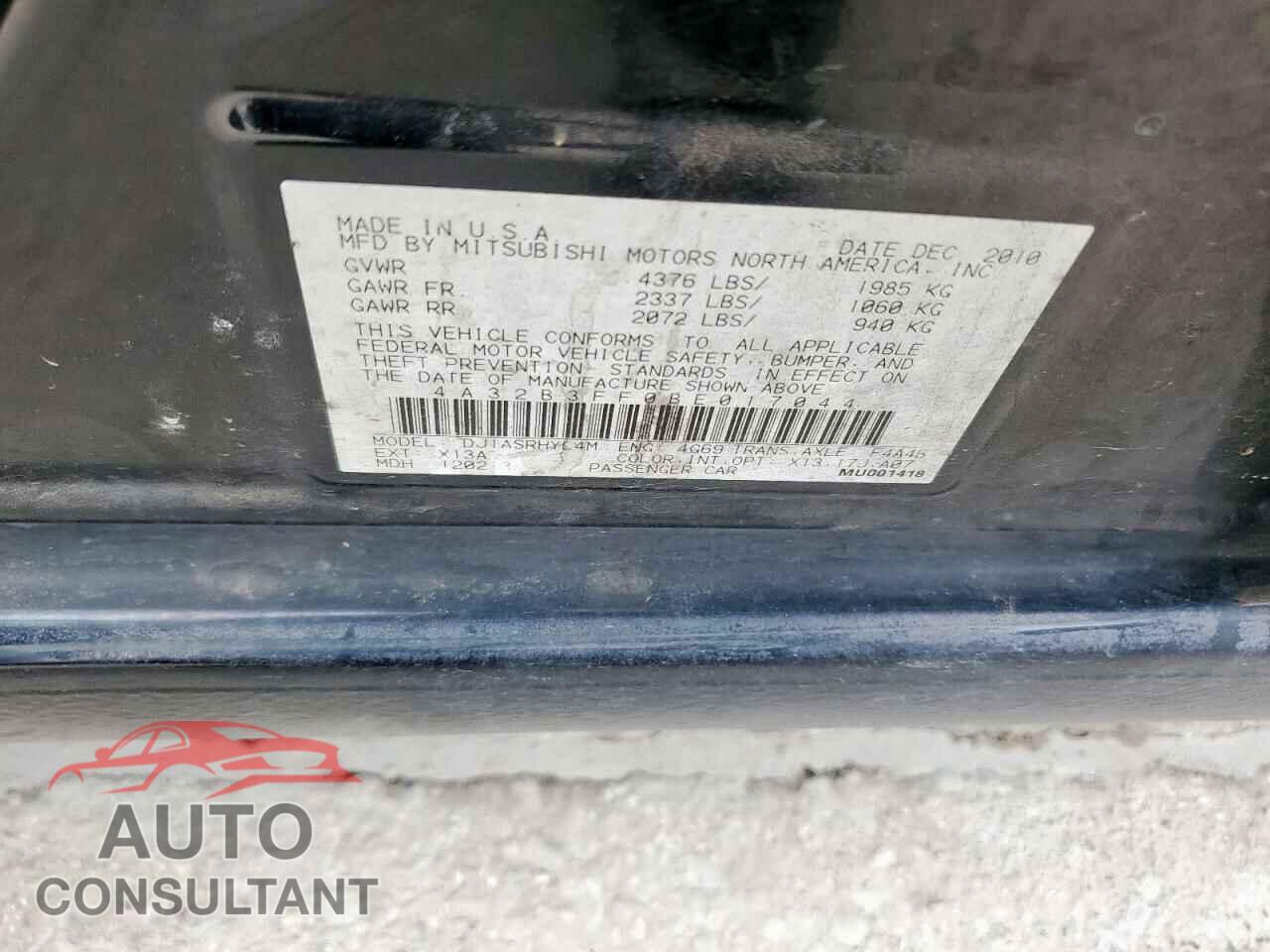 MITSUBISHI GALANT 2011 - 4A32B3FF0BE017044