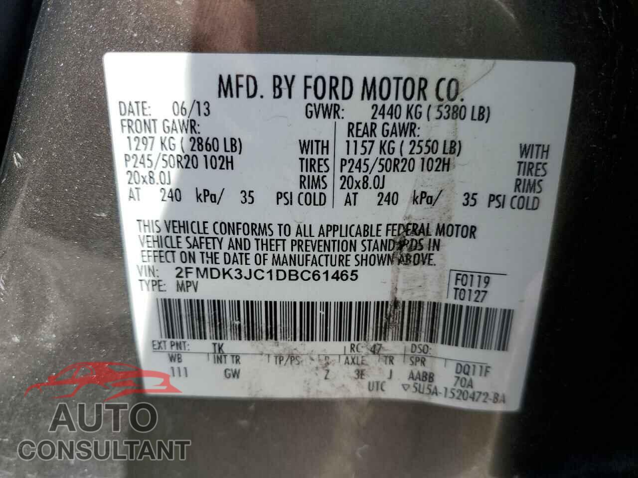 FORD EDGE 2013 - 2FMDK3JC1DBC61465