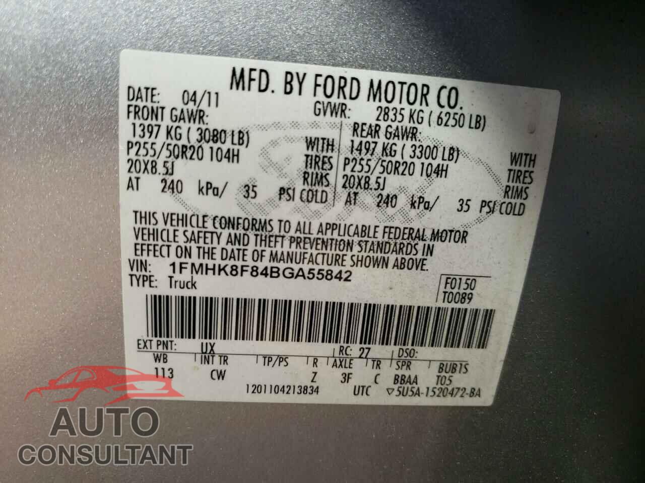 FORD EXPLORER 2011 - 1FMHK8F84BGA55842