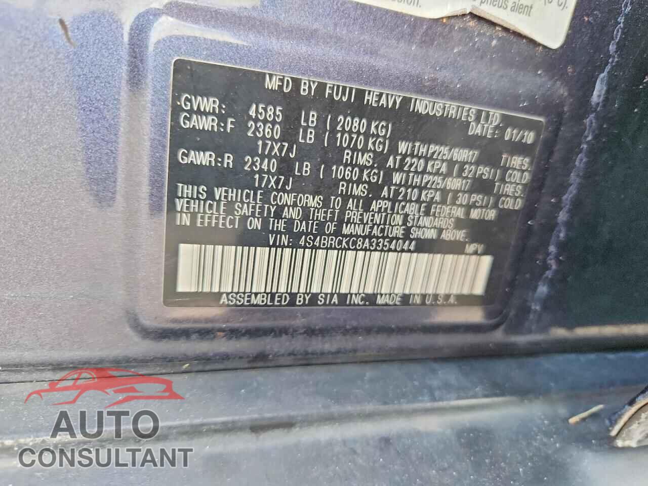 SUBARU OUTBACK 2010 - 4S4BRCKC8A3354044