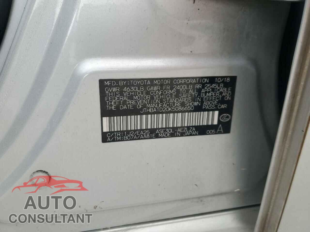 LEXUS IS 2019 - JTHBA1D20K5086650