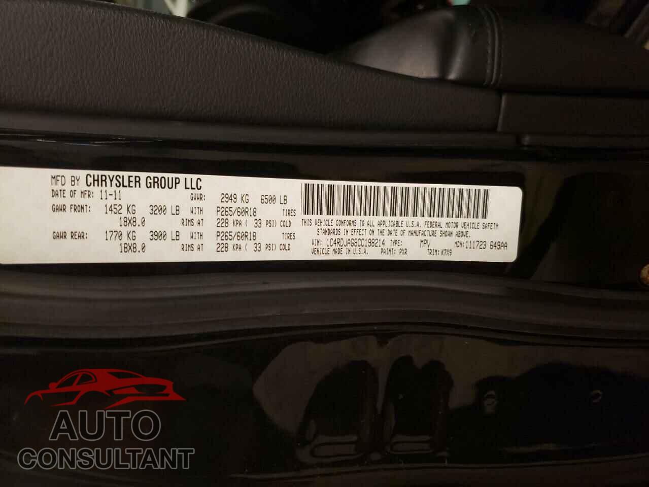 DODGE DURANGO 2012 - 1C4RDJAG8CC198214