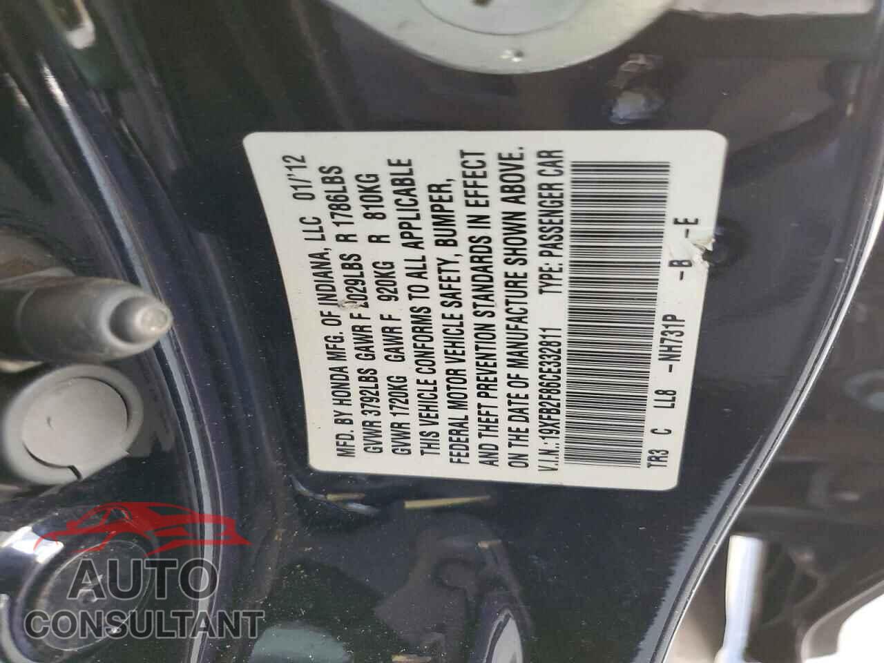 HONDA CIVIC 2012 - 19XFB2F86CE332811