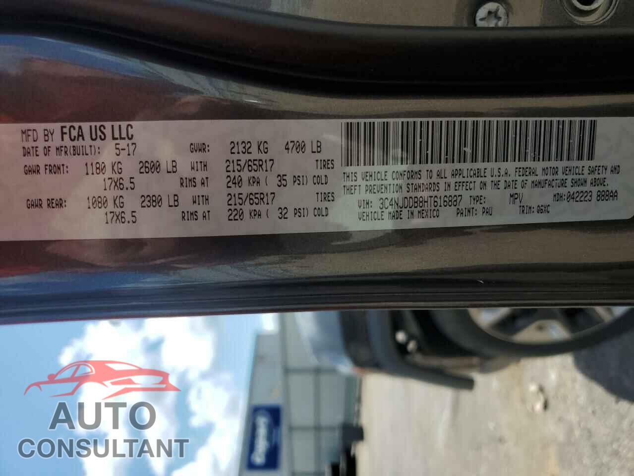 JEEP COMPASS 2017 - 3C4NJDDB8HT616887