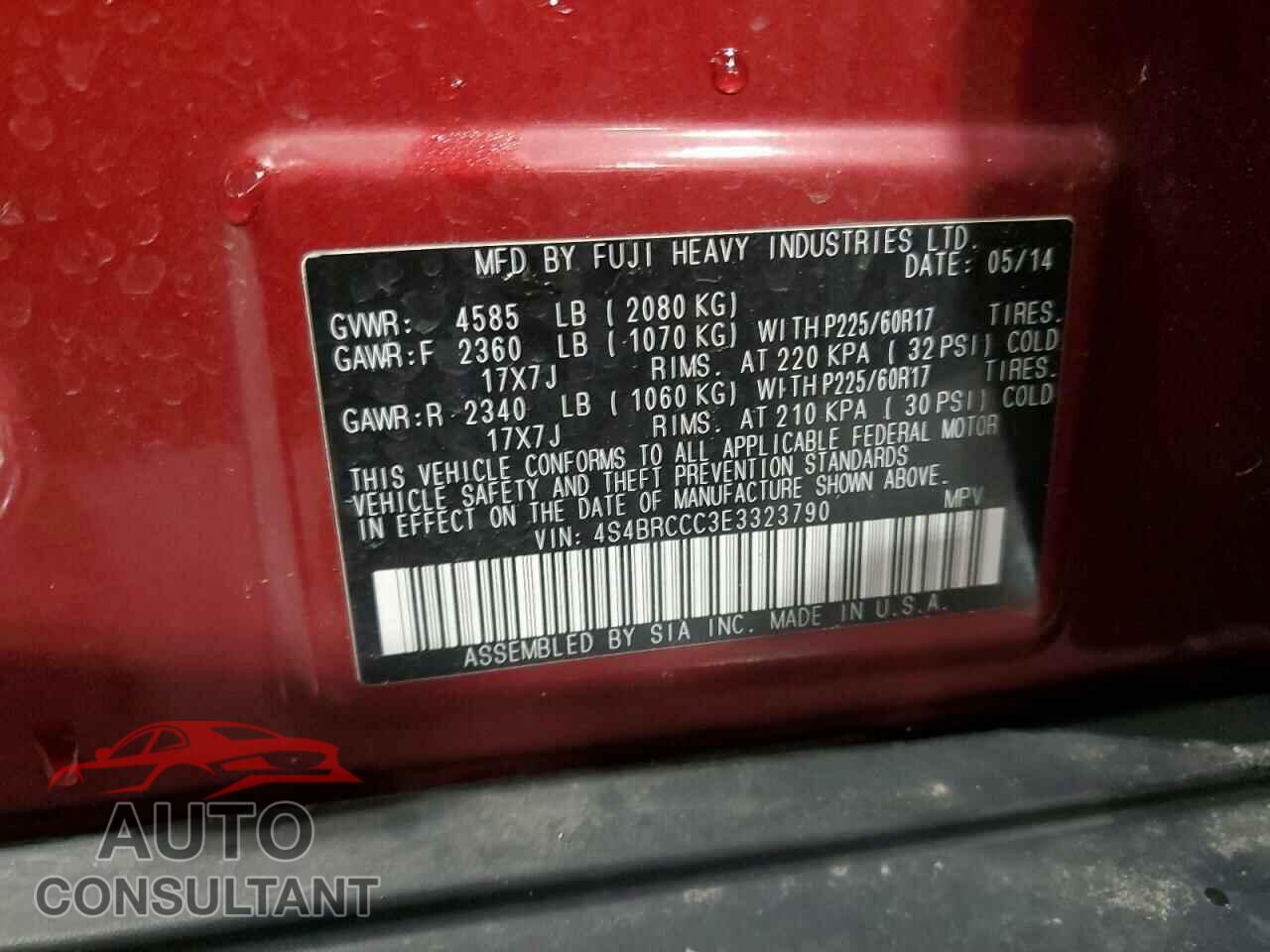 SUBARU OUTBACK 2014 - 4S4BRCCC3E3323790