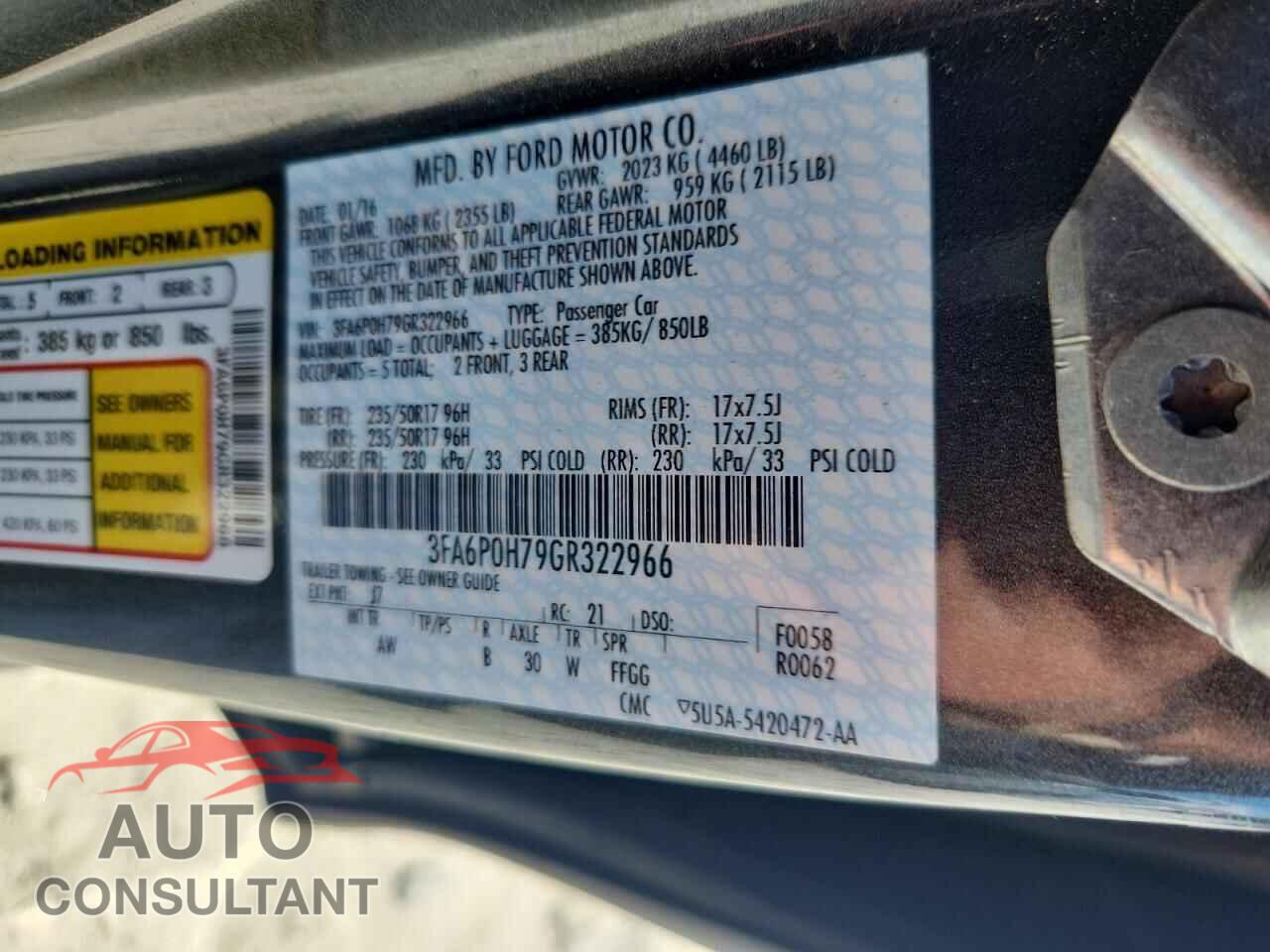 FORD FUSION 2016 - 3FA6P0H79GR322966