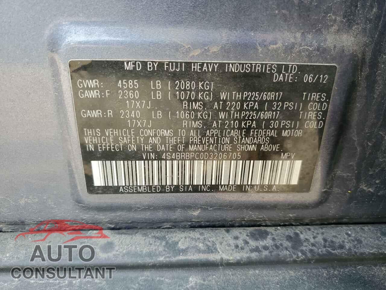 SUBARU OUTBACK 2013 - 4S4BRBPC0D3206705