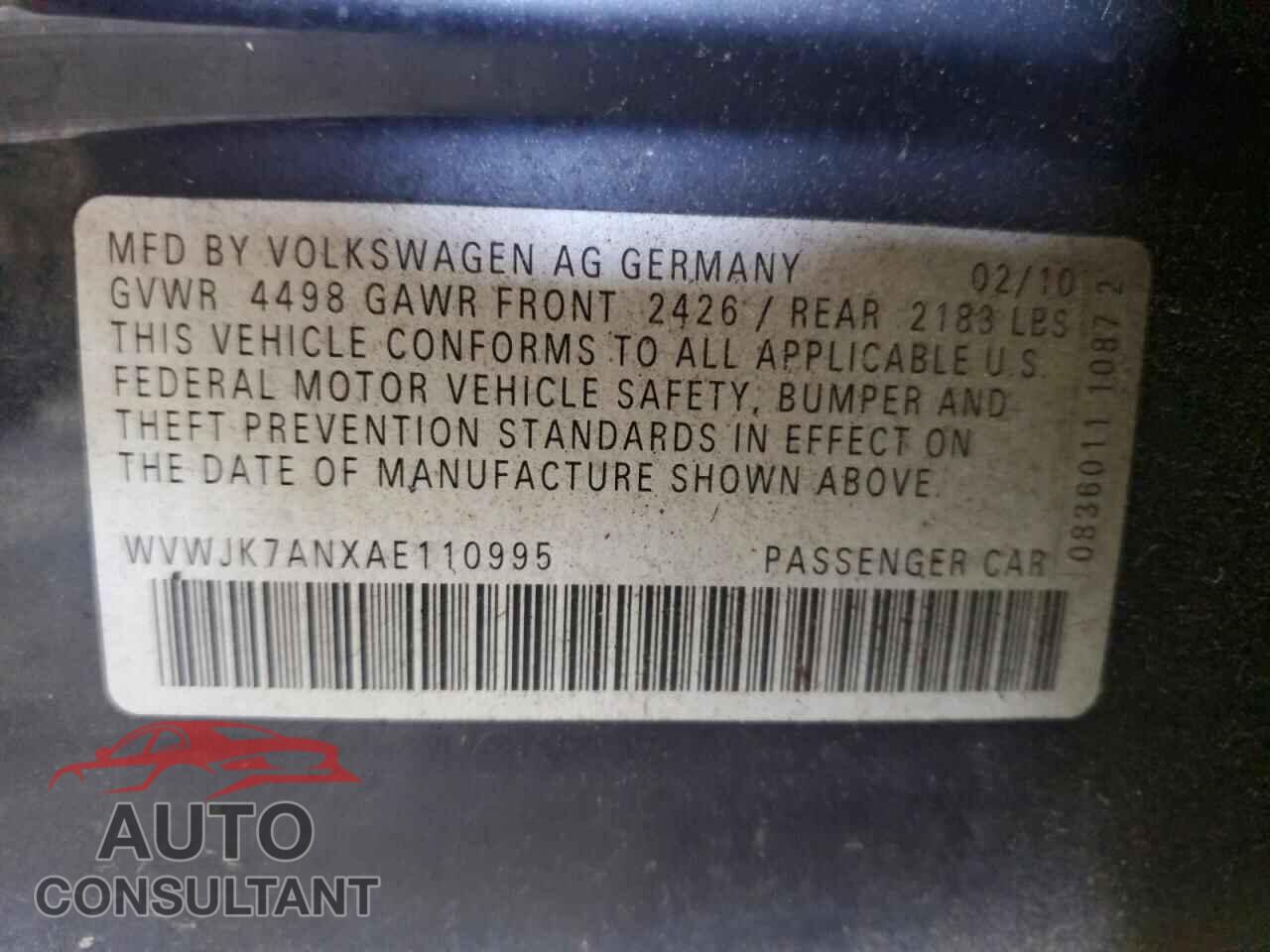 VOLKSWAGEN PASSAT 2010 - WVWJK7ANXAE110995