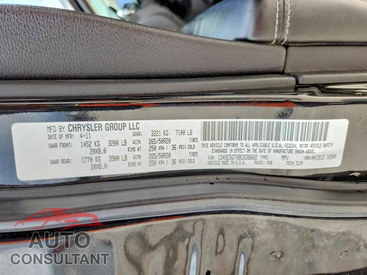 DODGE DURANGO 2011 - 1D4SE5GT0BC638602