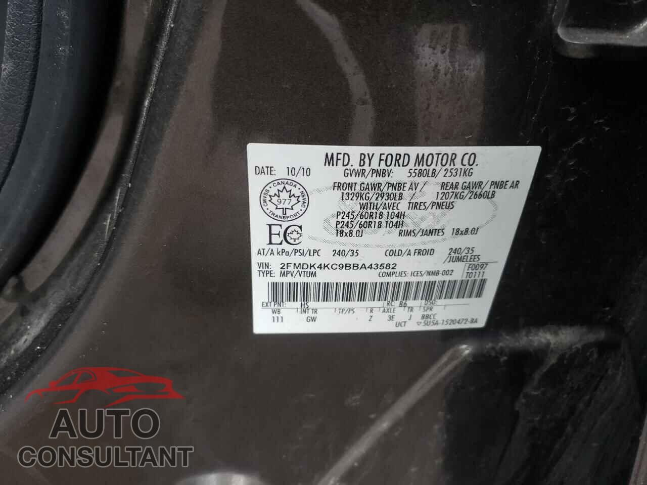 FORD EDGE 2011 - 2FMDK4KC9BBA43582