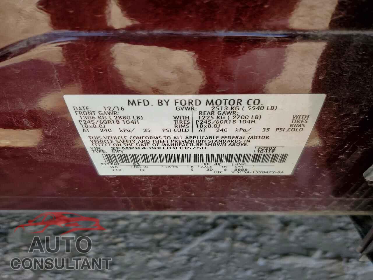 FORD EDGE 2017 - 2FMPK4J9XHBB35750