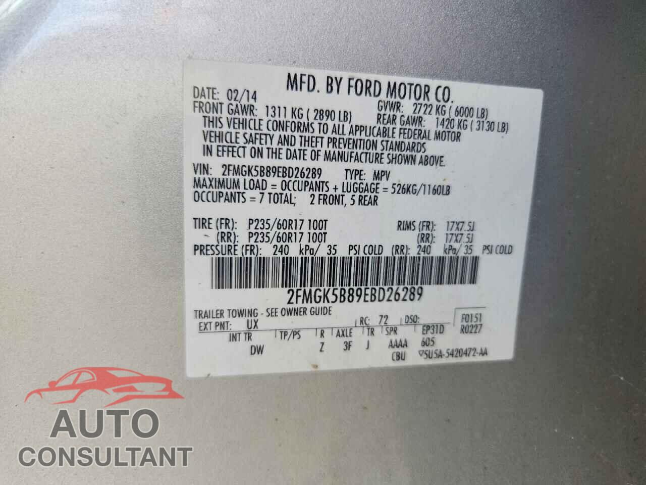 FORD FLEX 2014 - 2FMGK5B89EBD26289