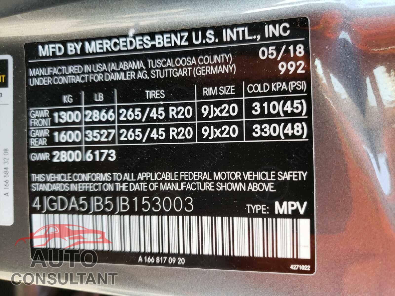 MERCEDES-BENZ G CLASS 2018 - 4JGDA5JB5JB153003