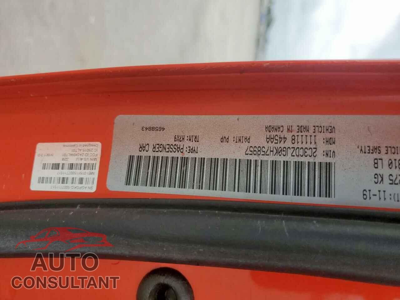DODGE CHALLENGER 2019 - 2C3CDZJG0KH758957
