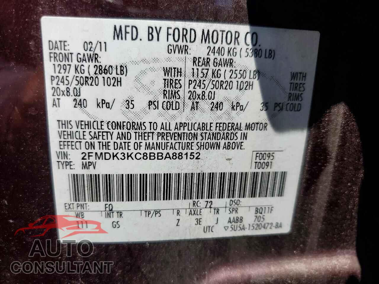 FORD EDGE 2011 - 2FMDK3KC8BBA88152